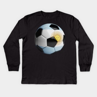 Argentina Flag Soccer Ball Kids Long Sleeve T-Shirt